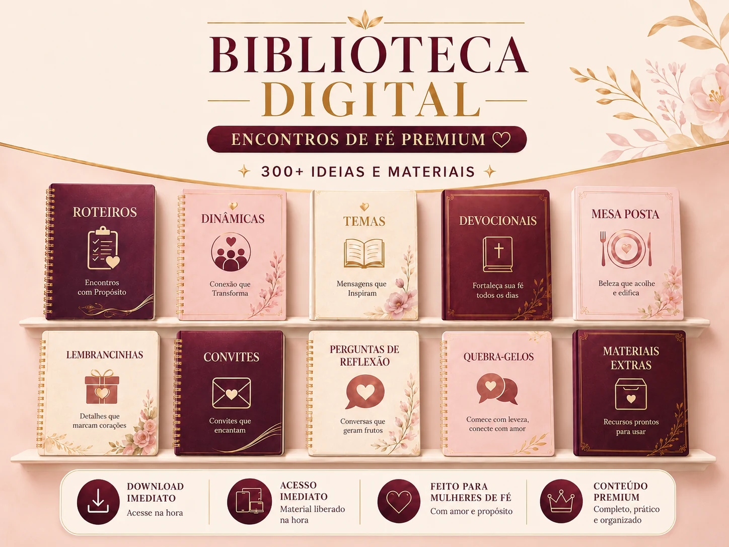Biblioteca digital Encontros de Fé Premium com mais de 300 ideias e materiais organizados